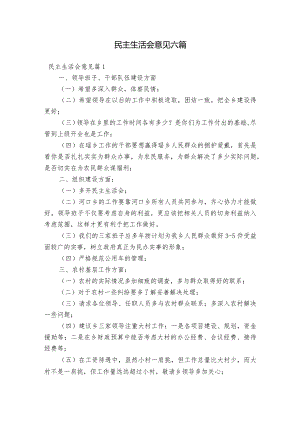 民主生活会意见六篇.docx