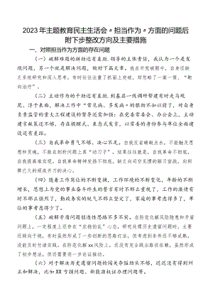2023年专题教育民主生活会“担当作为”方面的问题后附下步整改方向及主要措施.docx