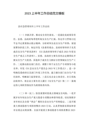 2023上半年工作总结范文模板.docx
