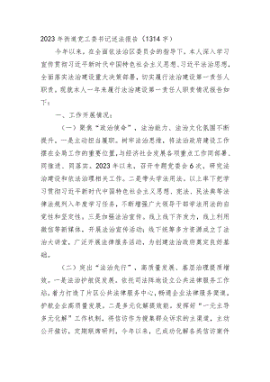 2023年街道党工委书记述法报告.docx