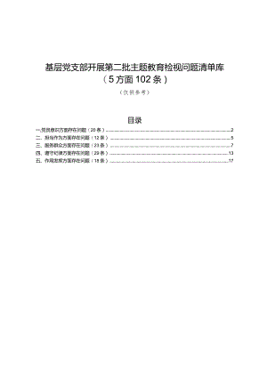 党支部开展第二批主题教育检视问题清单库5方面102条.docx