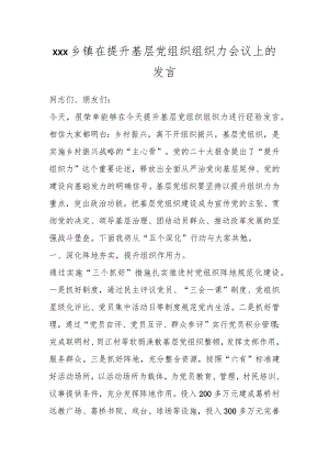 XXX乡镇在提升基层党组织组织力会议上的发言.docx