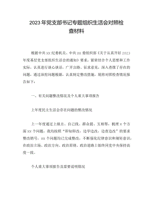 2023年党支部书记专题组织生活会对照检查材料.docx