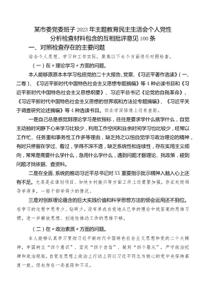 某市委党委班子2023年学习教育民主生活会个人党性分析检查材料包含的互相批评意见100条.docx