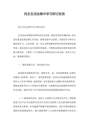 民主生活会集中学习研讨发言.docx