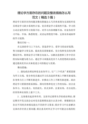 理论学方面存在的问题及整改措施怎么写范文(精选3篇).docx