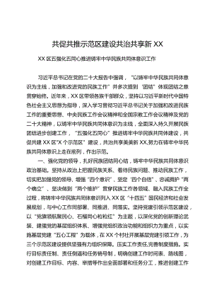 典型材料：共促共推示范区建设+共治共享新XX——XXX五强化五同心推进铸牢中华民族共同体意识工作.docx