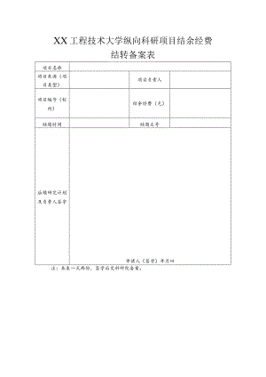 XX工程技术大学纵向科研项目结余经费结转备案表（2023年）.docx