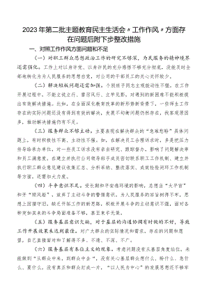 2023年第二批集中教育民主生活会“工作作风”方面存在问题后附下步整改措施.docx