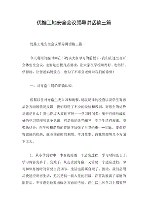 优推工地安全会议领导讲话稿三篇.docx