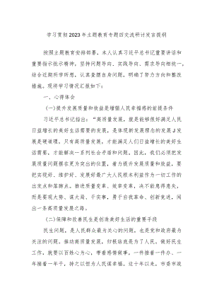 学习贯彻2023年主题教育专题四交流研讨发言提纲.docx