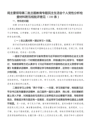 局主要领导第二批集中教育专题民主生活会个人党性分析检查材料附互相批评意见（100条）.docx