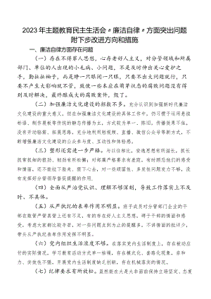 2023年专题教育民主生活会“廉洁自律”方面突出问题附下步改进方向和措施.docx