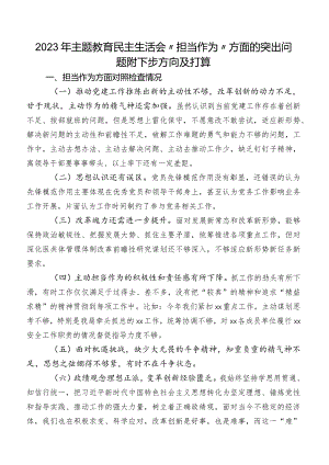2023年专题教育民主生活会“担当作为”方面的突出问题附下步方向及打算.docx