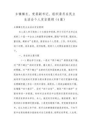 乡镇镇长、党委副书记、组织委员在民主生活会个人发言提纲（4篇）.docx