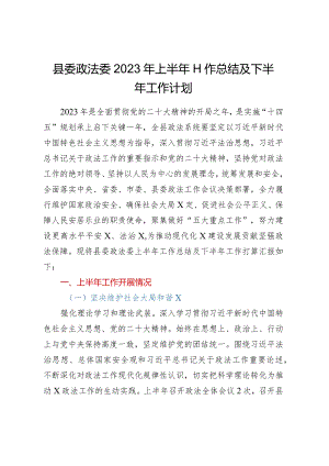 县委政法委2023年上半年工作总结及下半年工作计划.docx