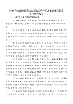 2023年集中教育民主生活会工作作风方面突出问题含下步努力方向.docx
