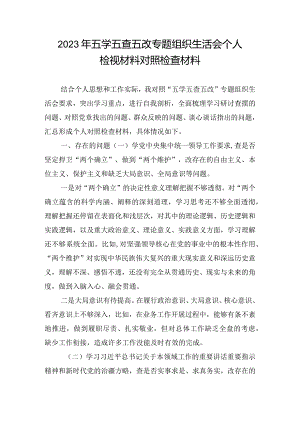 2023年五学五查五改专题组织生活会个人检视材料对照检查材料.docx