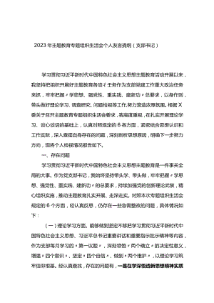 2023年主题教育专题组织生活会个人发言提纲（支部书记）.docx
