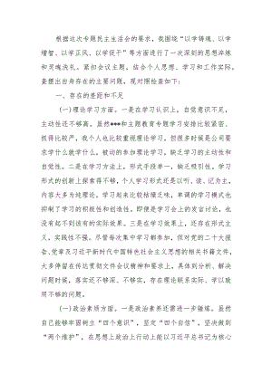 国企2023年教育专题民主生活班子成员个人检查材料发言提纲范文暨情况报告.docx