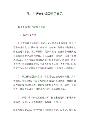 民主生活会对领导班子意见.docx