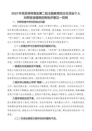2023年党员领导落实第二批学习教育民主生活会个人对照发言提纲后附批评意见一百例.docx