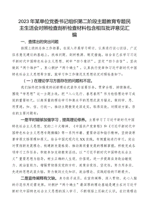 2023年某单位党委书记组织第二阶段学习教育专题民主生活会对照检查剖析检查材料包含相互批评意见汇编.docx