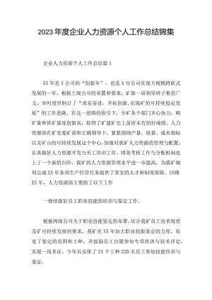 2023年度企业人力资源个人工作总结锦集.docx