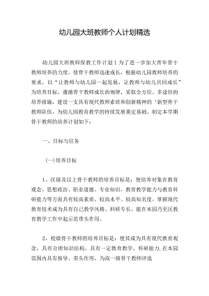 幼儿园大班教师个人计划精选.docx