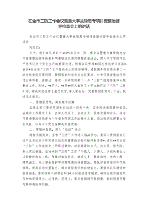 在全市三防工作会议暨重大事故隐患专项排查整治督导检查会上的讲话.docx