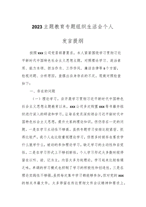 在2023主题教育专题组织生活会个人发言 提纲.docx