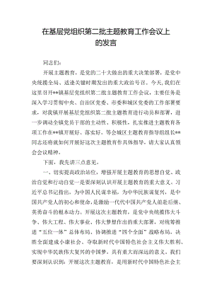 在基层党组织第二批主题教育工作会议上的发言.docx