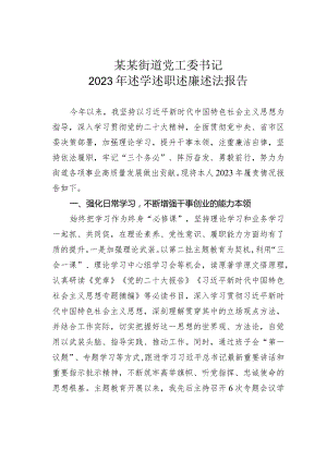 某某街道党工委书记2023年述学述职述廉述法报告.docx