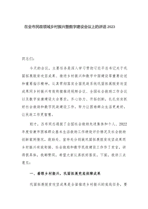在全市民政领域乡村振兴暨数字建设会议上的讲话2023.docx