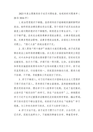 2023年度主题教育班子成员对照检查、检视剖析问题清单.docx