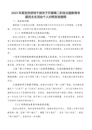 2023年某党员领导干部关于开展第二阶段专题教育专题民主生活会个人对照发言提纲.docx