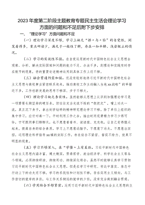 2023年度第二阶段专题教育专题民主生活会理论学习方面的问题和不足后附下步安排.docx