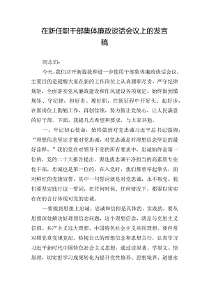 在新任职干部集体廉政谈话会议上的发言稿.docx