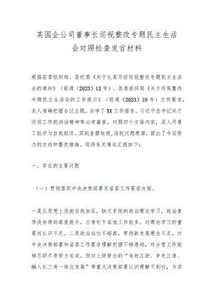 某国企公司董事长巡视整改专题民主生活会对照检查发言材料 .docx