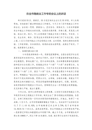 在全市稳就业工作专班会议上的讲话.docx