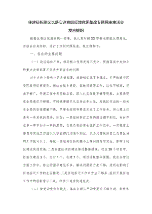 住建征拆副区长落实巡察组反馈意见整改专题民主生活会发言提纲.docx