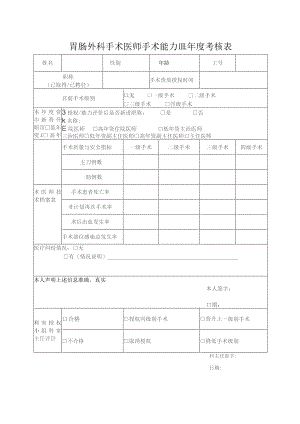 胃肠外科手术医师手术能力年度考核表.docx