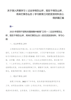 关于深入开展学习（过去学得怎么样现在干得怎么样将来打算怎么办）学习教育三问的发言材料及心得多篇汇编.docx