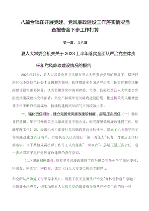 八篇合辑在开展党建、党风廉政建设工作落实情况自查报告含下步工作打算.docx