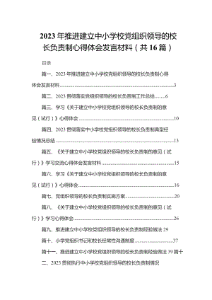 2023年推进建立中小学校党组织领导的校长负责制心得体会发言材料16篇供参考.docx