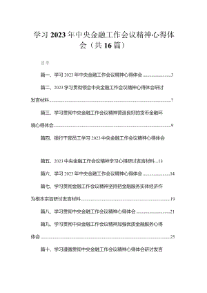 学习2023年中央金融工作会议精神心得体会范文16篇供参考.docx