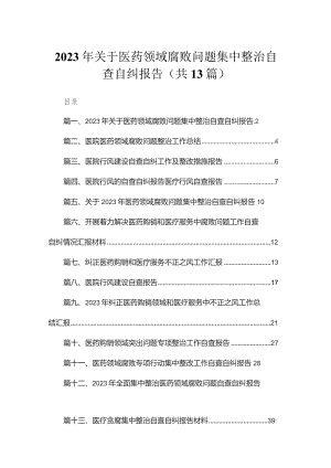 2023年关于医药领域腐败问题集中整治自查自纠报告（13篇）.docx