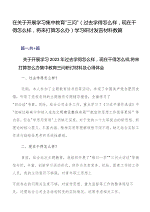 在关于开展学习集中教育“三问”（过去学得怎么样现在干得怎么样将来打算怎么办）学习研讨发言材料数篇.docx