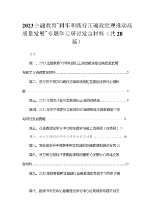 专题“树牢和践行正确政绩观推动高质量发展”专题学习研讨发言材料20篇供参考.docx