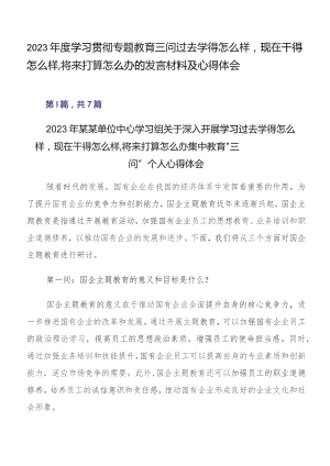 2023年度学习贯彻专题教育三问过去学得怎么样现在干得怎么样,将来打算怎么办的发言材料及心得体会.docx